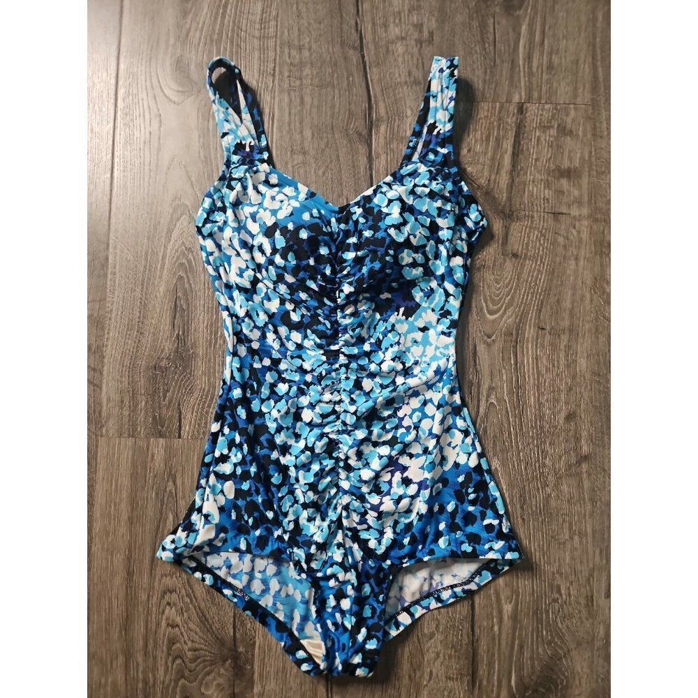 Maxine of Hollywood Blouson Ruched Pin-Up One-Piece Swimsuit Women's Size 10
